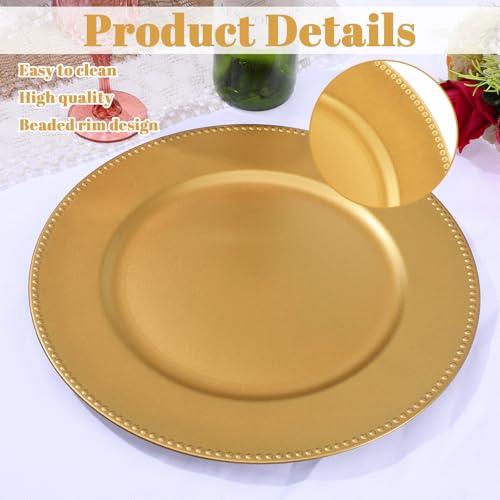 Set de 12 platos cargadores dorados plásticos 13 pulg redondos miniatura 4