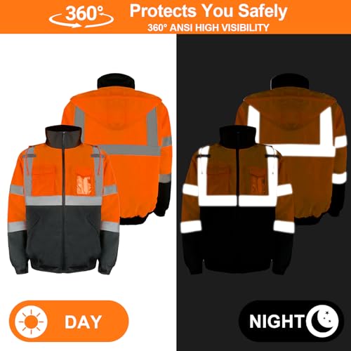 HYCOPROT Veste de Sécurité pour Hommes Veste Bomber Réfléchissante Haute Visibilité Vestes de Pluie Avec Poches de Travail Imperméables Gilets de Sécurité pour Temps Froid Normes EN ISO 20471 – vue 4