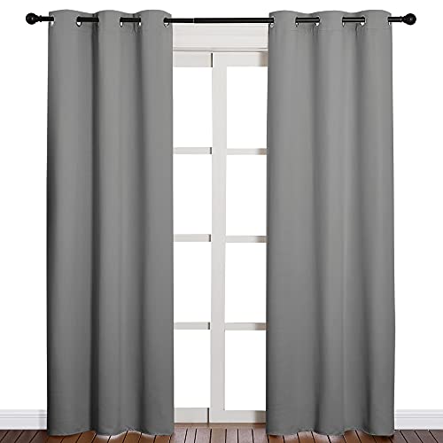 Image of NICETOWN Thermal Insulated Grommet Blackout Curtains for Office, Kids Window Drape Panel for Nursery, Privacy Short Curtains (Silver Grey, 2 Panels, W42 x L84-Inch)