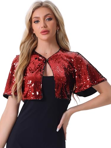 Image of Allegra K Sequin Bolero for Women's Sparkly Crop Glitter Formal Shrug for Evening Dresses