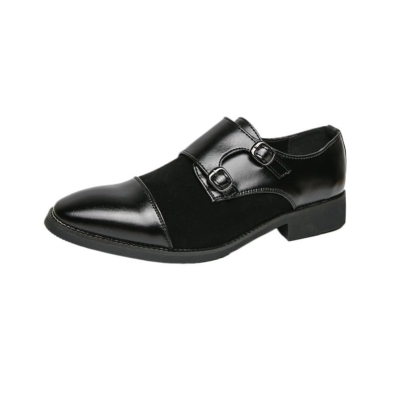 Two Tone Double Monk Suede Dress Oxford Formal Shoes for Mens Outdoor Wedding Party Pointed Toe Synthetic Pu Leather Slip On Non Slip Rubber Sole Slip Resistant Anti-Slip Office