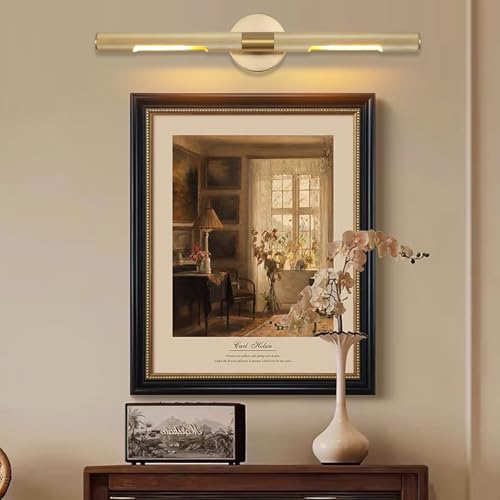 Image of Brushed Brass Picture Light 24 inches Modern Gold Wall Sconce with Knurled Texture Cylinder Metal Shades Rotatable 360Indoor Wall Lighting Fixture Bathroom Vanity Light Bedroom Living Room