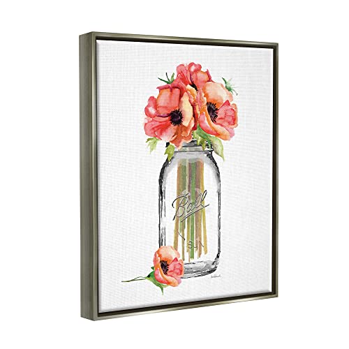 Image of Stupell Industries Mason Jar Poppys, Design by Amanda Greenwood, Grey Floater Framed, 24 x 30 | Stupell Industries . By Amanda Greenwood . Ready to hang once unboxed . Made in USA
