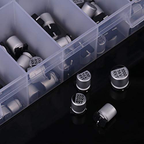 Image of 400 Pcs 24 Values Electrolytic Capacitors Assortment Kit 24 Different Types SMD Bypass Low Frequency Aluminum with Storage Box 1uF - 1000uF
