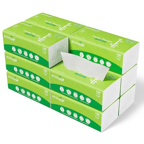 ECOLipak Bamboo Facial Tissues Soft Pack 12 Packs 1800 Sheets Total 3-Ply Ultra Soft & Strong Hypoallergenic Travel Size for Car Home Office