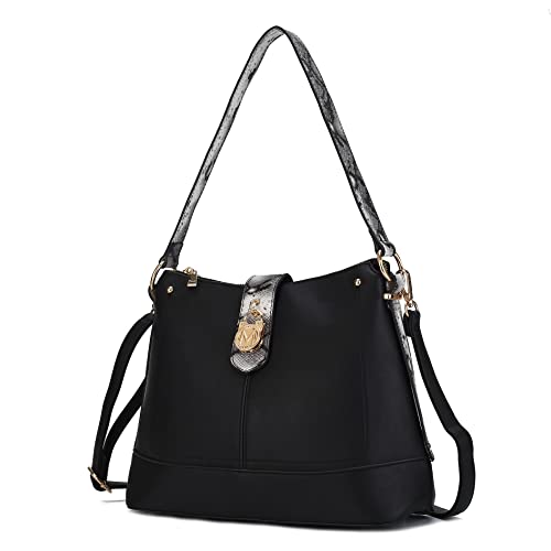Image of MKF Collection Shoulder Bag for Women, Vegan Leather and Faux Snake Trim, Fashion Hobo Handbag Messenger Purse