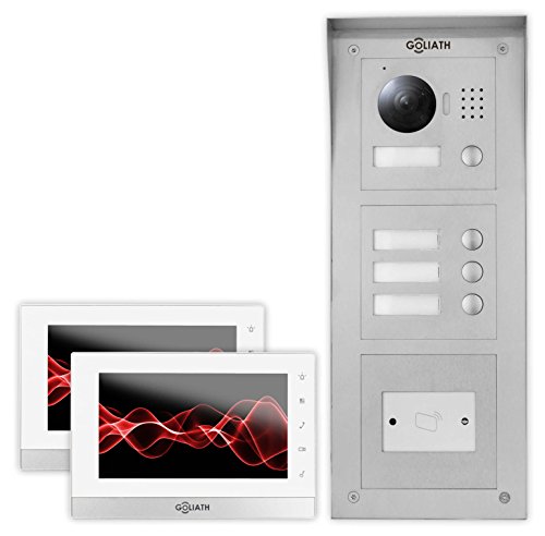 Preisvergleich Produktbild GOLIATH IP 2 Familien Türsprechanlage, Aufputz RFID Türstation, HD Kamera, App, Türöffner Funktion, Schlüsselloser Zugang, LCD Monitor, Video-Speicher, Set, AV-VTC68