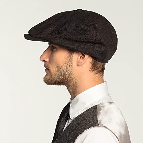 Boland 33024 Birmingham Hat, Black, Peaked Cap, English, Fabric with Herringbone Pattern, Costume, Carnival, Theme Party - Image 3