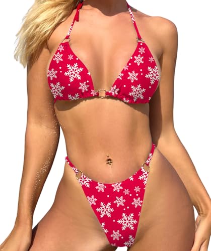 Image of MIKETAI Sexy Bikinis for Women 2 Piece Bikini Spaghetti Strap Swimsuits Solid Color Bathing Swimwear Triangle Bathing Suit