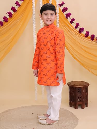 Image of AJ DEZINES Boys Cotton Full Sleeve Letter Printed Kurta Pajama Set for Kids - Ethnic wear | Special Occasion & Traditional Outfit |Boys Kurta Set - Regular Fit