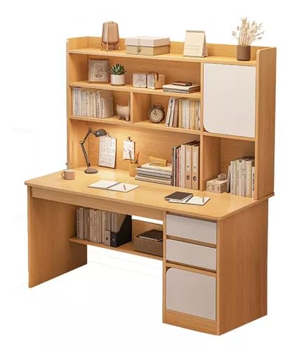 Oficina, Home DOSP Escritorio con Cajones y Repisas Escritorio Pequeño Recamara Escritorio Librero con 3 Cajones de Guía Deslizantes Laterales Escritorio Minimalista...
