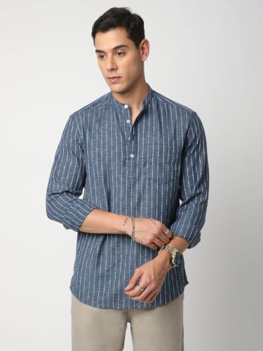 Image of VASTRADO Aegean Blue Chalk Striped Kurta MK5805A