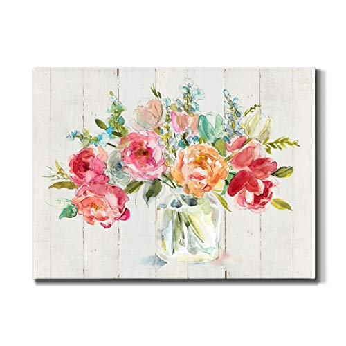 WEXFORD HOME Floral Canvas Wall Art Print Decoration Multi Color Flower Painting Artwork for Living Room Bedroom Office, Ready to Hang, My Summer Garden II, 30X40