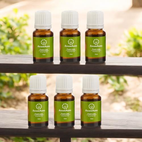 Image of ASIAN AURA Ceramic Aroma Diffuser Oil Set (10ml Each) Pack of 6| Home Fragrance & Aromatherapy | Meditation /Yoga (60 Ml, Fresh Lime)