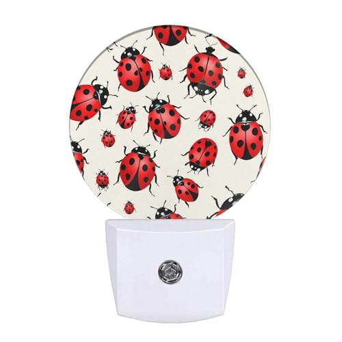 Image of EKOBLA Cute Ladybug Night Light, Red Black Dots Ladybugs with Dusk to Dawn Light Sensors, Warm Nightlights for Bedroom, Bathroom, Hallway, Kitchen