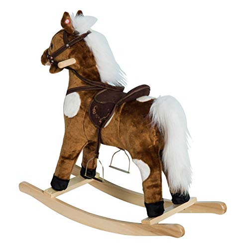 Qaba Kids Metal Plush Ride-On Rocking Horse Chair Toy with Nursery Rhyme Music - Dark Brown - Image 6