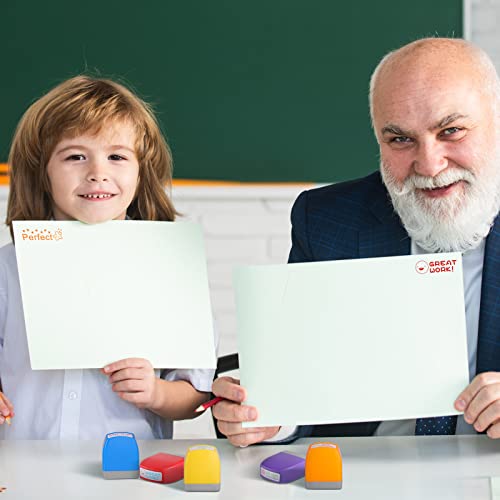 12 Pcs Sorted Teacher Stamp Self-Inking Rubber Stamps Teacher Elementary Photosensitive Mood Expressions and Comments for Kids Education (Praise Style)