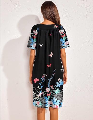 Image of Ekouaer Womens House Dress Floral Print Nightgown with Pockets Mumu Dress