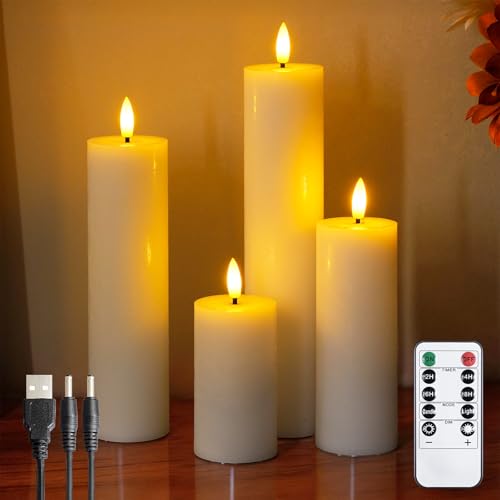 Bougies LED en cire véritable lot de 4 avec minuterie et câble USB