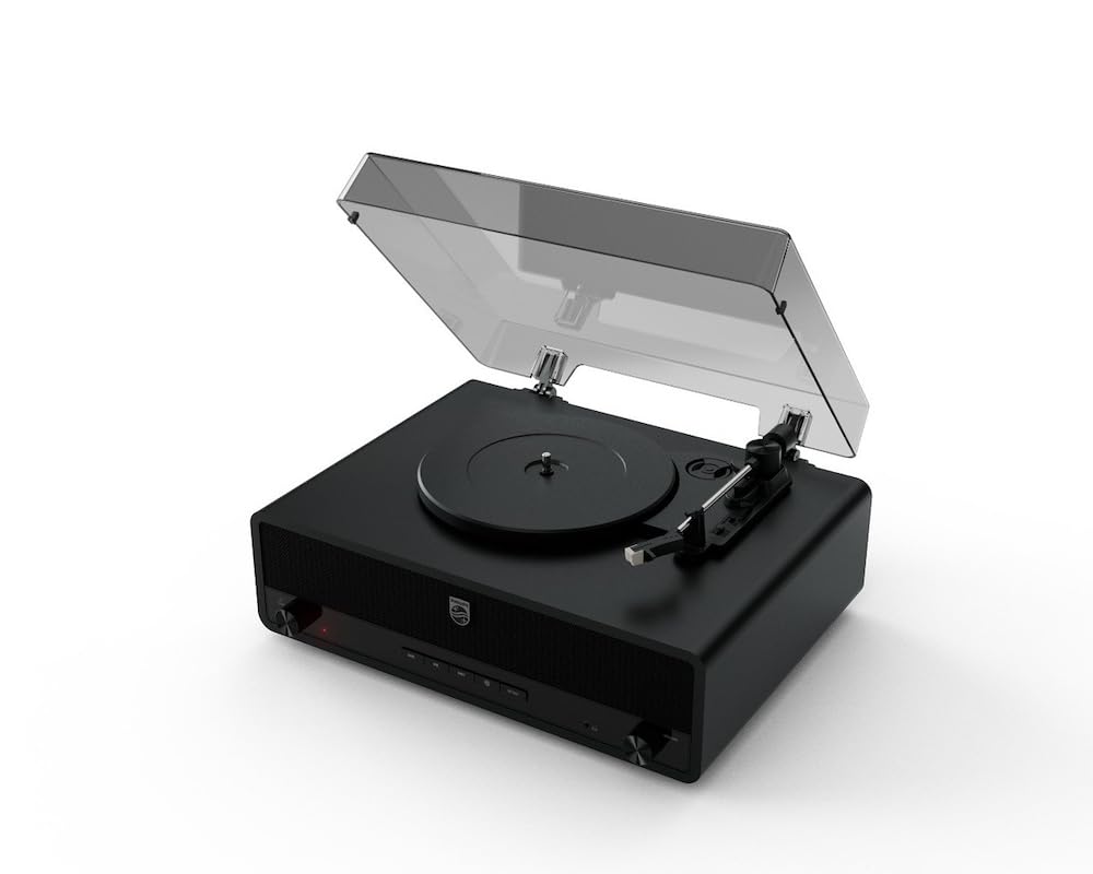 Philips Century Bluetooth-Plattenspieler TAV3000B/10 The Stevie | Retro 3-Gang-Plattenspieler mit eingebauten Stereo-Lautsprechern, Bass-Reflex, Auracast, USB, RCA & Kopfhörerausgang