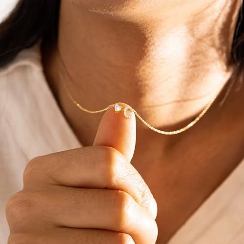 Initial Heart Necklaces for Women - Dainty Cute Necklace Small Layered 14K Gold Plated A-Z Letter CZ Pendant Trendy Satellite Chain Necklaces for Women Non Tarnish Gold Jewelry Set Gift