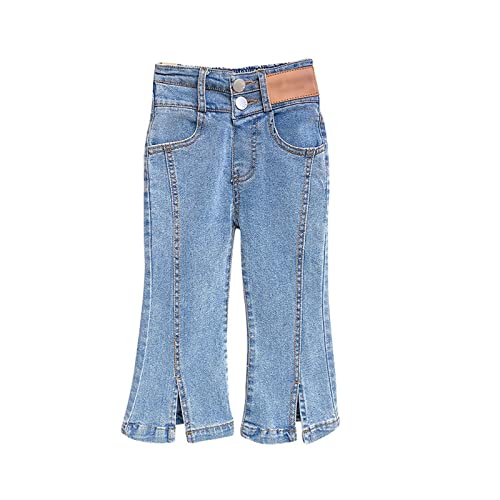 Girls Wide Leg Jeans Elastic Waist Flared Stretchy Denim Pants Trousers Casual Jeans with Pockets (Blue, 18-24 Months)