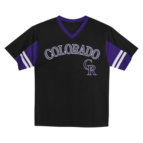 MLB Kids Youth Boys 4-18 Officially Licensed Team Color Primary Logo Baseball Fashion Top V-Neck Jersey - Colorado Rockies Black - Small 6/7