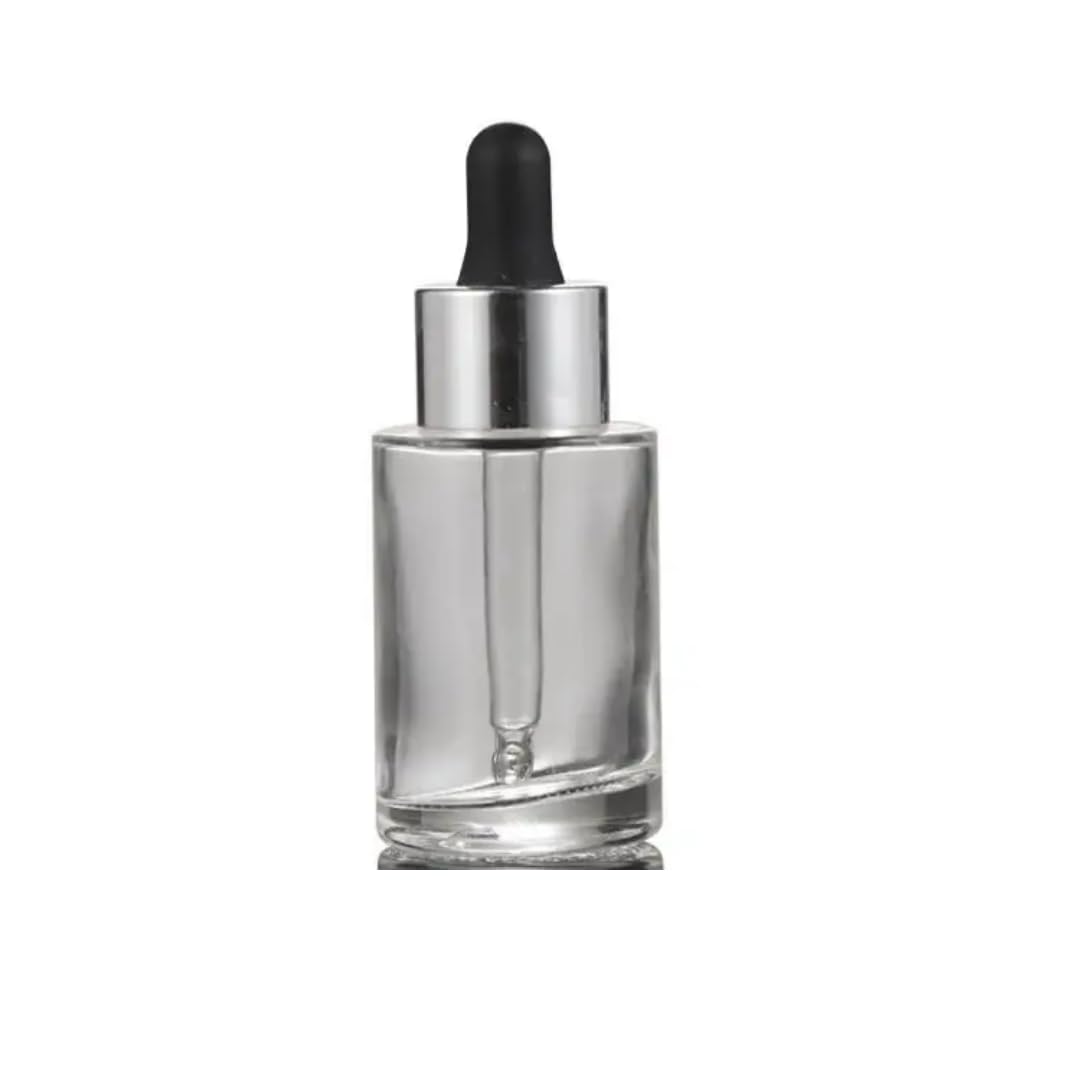 JARBAZAAR [ SET OF 6 PCS Glass Dropper Bottle, 30ml Clear Flat Shoulder Design, Silver Collar with Black Cap-image-27