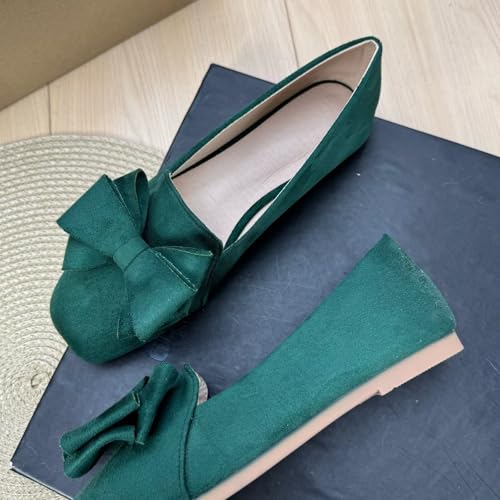 Image of WENJIAZHIZHI Square Toe Bow Ballet Slip-On | Classic Suede Finish,Chic Bow Detail,Effortless Everyday Style,Wedding Party Office,Plus Size Available