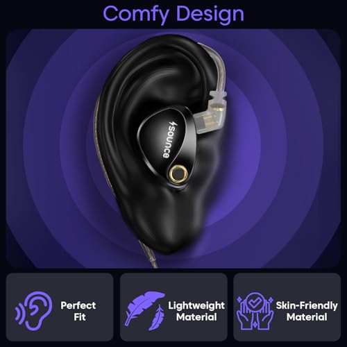 Image of Sounce Castro Pro Earphone IEM Dual 10mm Drivers Hi-Res Audio Harman Bass Enhanced 4-Level Tuning Switch Zinc Alloy Body OFC Flat Detachable 0.78mm Pin Cable 3.5mm Plug for Monitoring Pro Audio Black