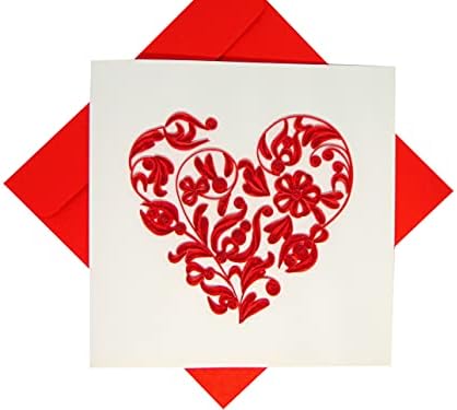 Artistic Heart, Quilling Card 3D - Unique Dedicated Handmade, Design Greeting Card for Birthday, Valentine's Day, Mothers Day, Spring, Fathers Day, Graduation, Wedding, Anniversary, Thank You, Get Well, All Occasion | 6" x 6"