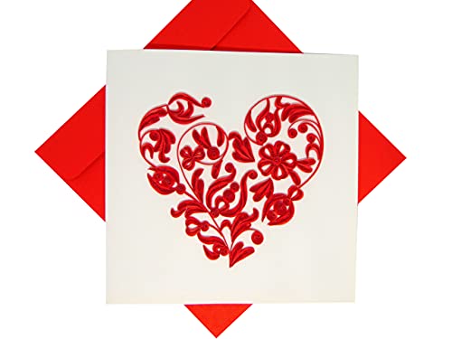 Artistic Heart, Quilling Card 3D - Unique Dedicated Handmade, Design Greeting Card For Birthday, Valentine's Day, Mothers Day, Spring, Fathers Day, Graduation, Wedding, Anniversary, Thank You, Get Well, All Occasion | 6" X 6" #TOP3