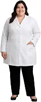 Jaleco Plus Size Feminino Branco Manga Longa com Bolsos e Fechamento em Botões