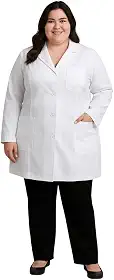 Jaleco Plus Size Feminino Branco Manga Longa com Bolsos e Fechamento em Botões
