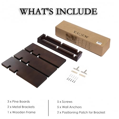 Image of yaqew Variable Wood Floating Shelves Set of 3, Wall Cube Shelves 28.35 inch Max, Wall Shelves for Living Room Bathroom Bedroom - Dark Walnut Color - 28.35 inch x 23 inch x 5.9 inch Max
