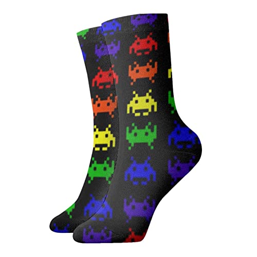 Photo de XCNGG Chaussettes rétro Space Invaders, douces, pour course à pied, randonnée, travail, confortables, respirantes, décontractées, pour hommes et femmes