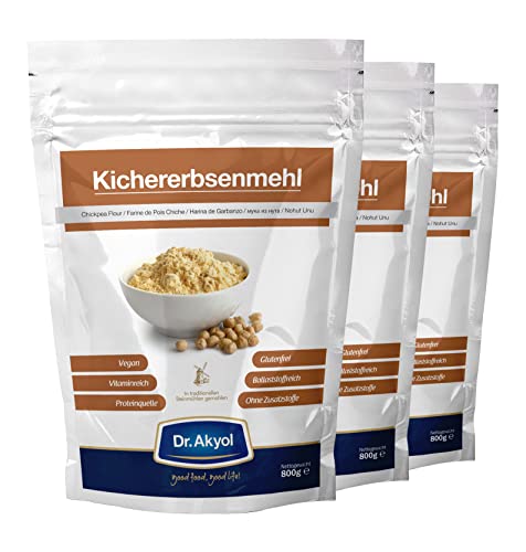 Dr. Akyol Kichererbsenmehl | 2,4kg (3x800g) | Premium Kichererbsen | Glutenfrei | Vegan | Vegan Protein (High Protein) | Low Carb | Glutenfreie Lebensmittel | Mehl | Brot | Glutenfreies Mehl Cover