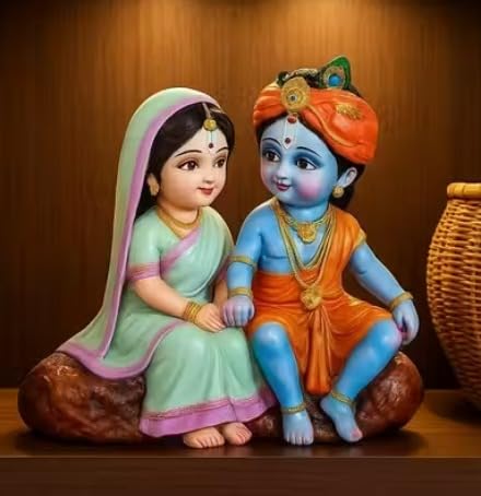 Radha Krishna Decorative Idol Multicolor Hindu Deity Figurine with Traditional Design