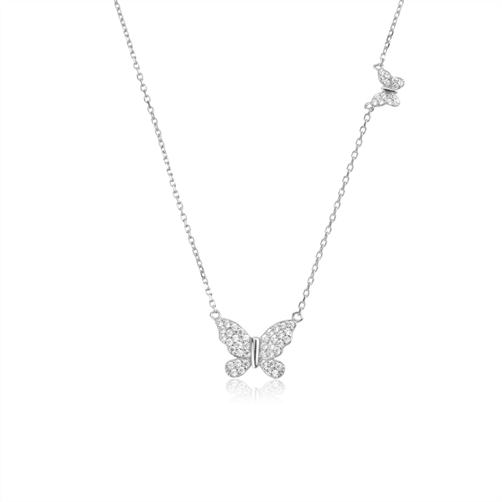 Collar con dijes Collar con Colgante Collar Mariposa Grande Colgante de Mariposa pequeña Collar de Cadena Larga Collar Elegante de Moda para Mujer Joyería de Moda