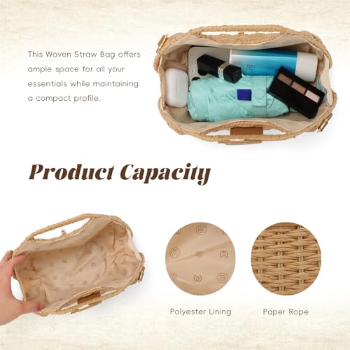 Bolso Tote tejido de paja con correa cruzada para mujer miniatura 5