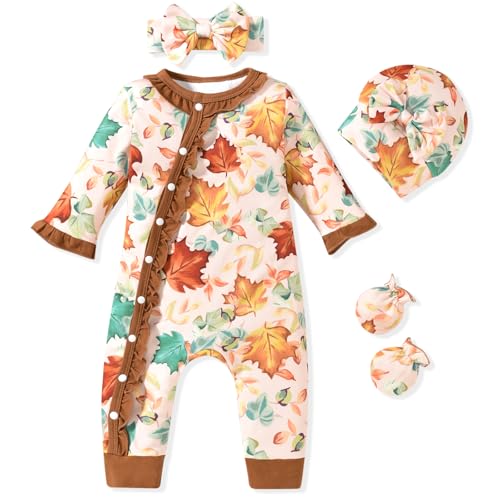 Image of Aalizzwell Baby Girls Romper Outfit Fall Winter Clothes with Accessories