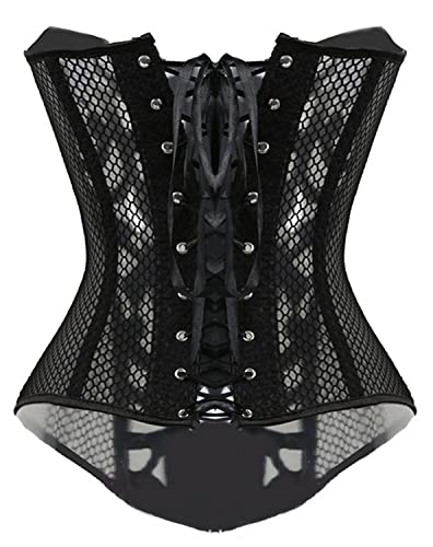 Everlove Corset Satin Overbust Lace Up Busiter Shapewear Outfit Black 2X-Large #TOP1