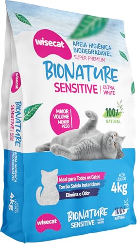 Bionature Sensitive areia higiênica para gatos biodegradável wisecat 4 KG