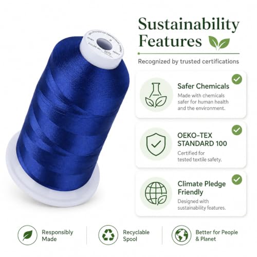 Image of Simthread 5000M 40WT Polyester Embroidery Thread, Indigo Blue S070 | 5000M 40WT polyester thread feeds smoothly for machine embroidery, monograms, logos, patches and quilting.