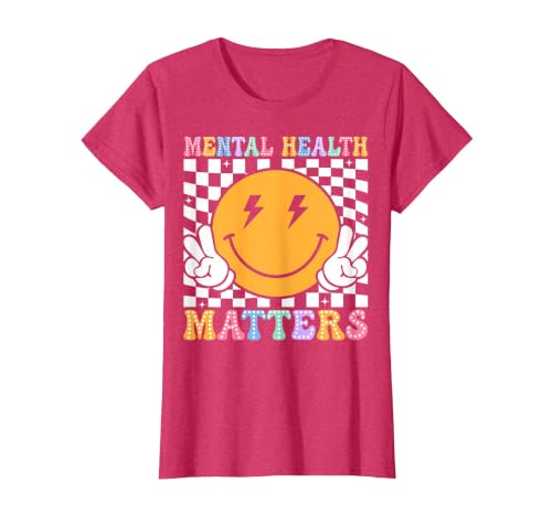 Retro Mental Health Matters Human Brain Illness Awareness T-Shirt, Women, Red Heather, Large