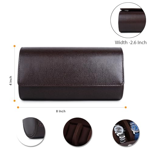 Image of THE CASE PU Leather Premium Smart Watch Case for Men & Women For 3 Slots Watch Roll Organizer (ST-WRC-1013-SN-Brown)