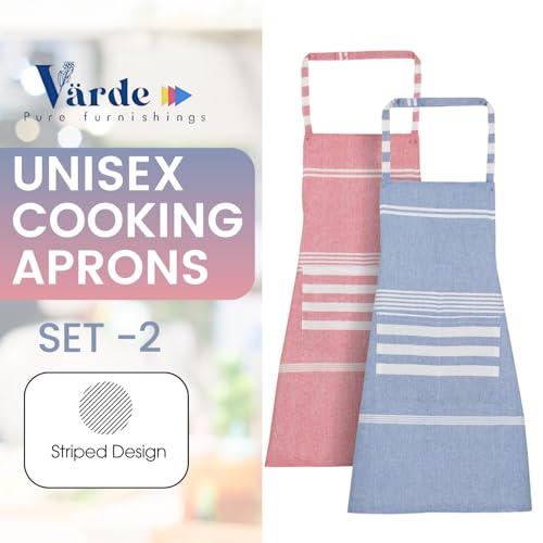 Image of Unisex Cooking Aprons | Waterproof Apron | Striped Design with 2 Front Pockets & Adjustable Neck Strap | Durable, Oil & Stain Resistant | Chef Apron for Cooking
