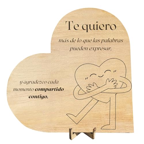 GzCommodities Tarjetas Felicitación San Valentín en Madera. Regalos originales para Mujer, Hombre, Pareja, Amiga, Mama; Padres, Cumpleaños. (Te Quiero)
