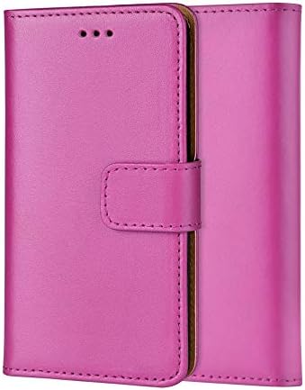 ameego MK-209 Premium Genuine iPhone 5C Real Leather Flip Wallet Magnetic Kickstand Slim Book Case with Card Slot (Hot Pink)