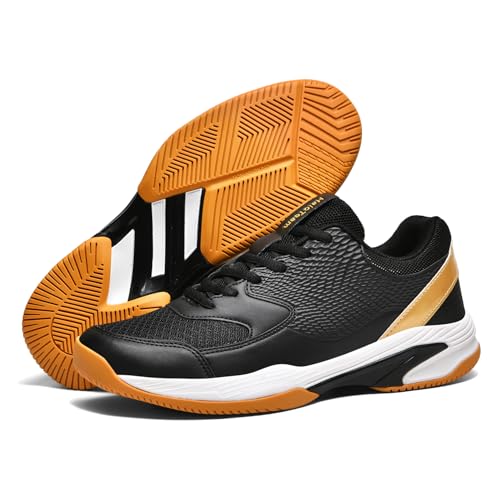 HaloTeam Tennis Shoes Mens Fashion Non Slip Running Trainers Lightweight Breathable Fitness Sport Sneakers for Badminton Squash Volleyball,5803 Black Gold,9.5 UK - Image 6